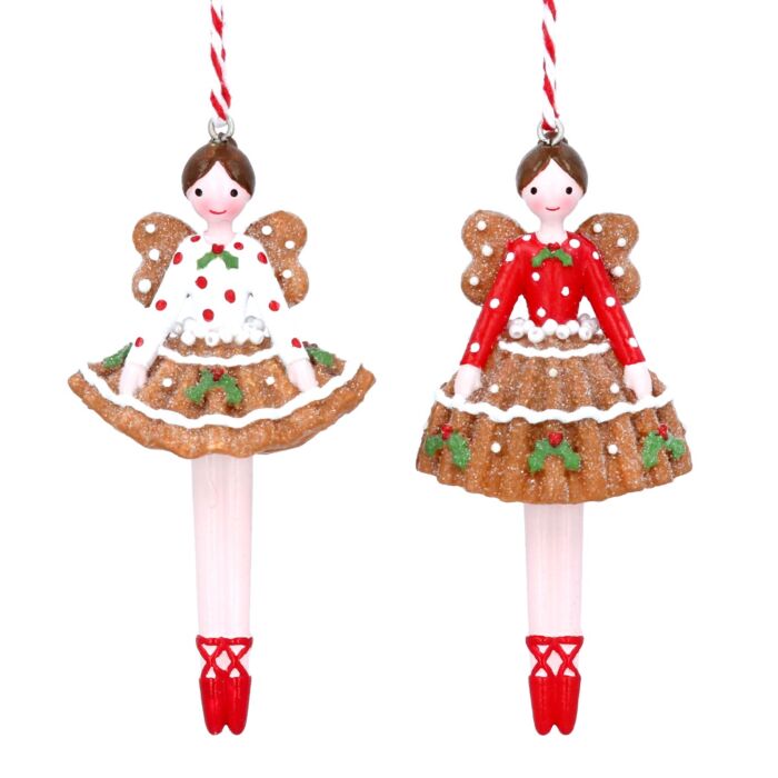 Gisela Graham Gingerbread Fairy Resin Tree Decoration x2